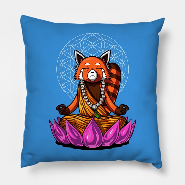 Red Panda Bear Buddha Pillow by underheaven