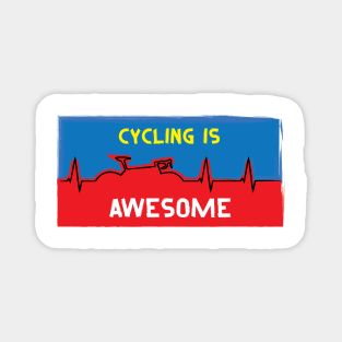 Cycling Is Awesome Heart Beat Line Bicycle Line Blue Red Yellow White Magnet