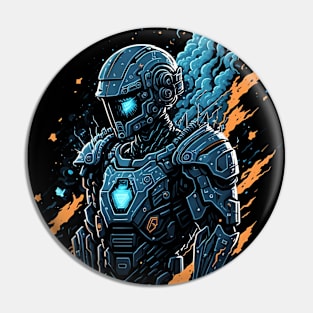 Futuristic Mecha Human with Striking Illustration Pin