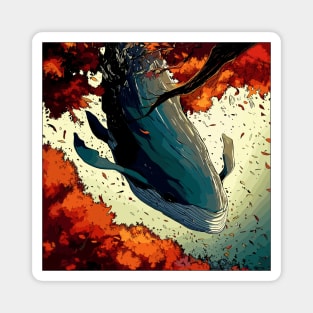 Diving Fantasy Whale in Autumn Forest Magnet