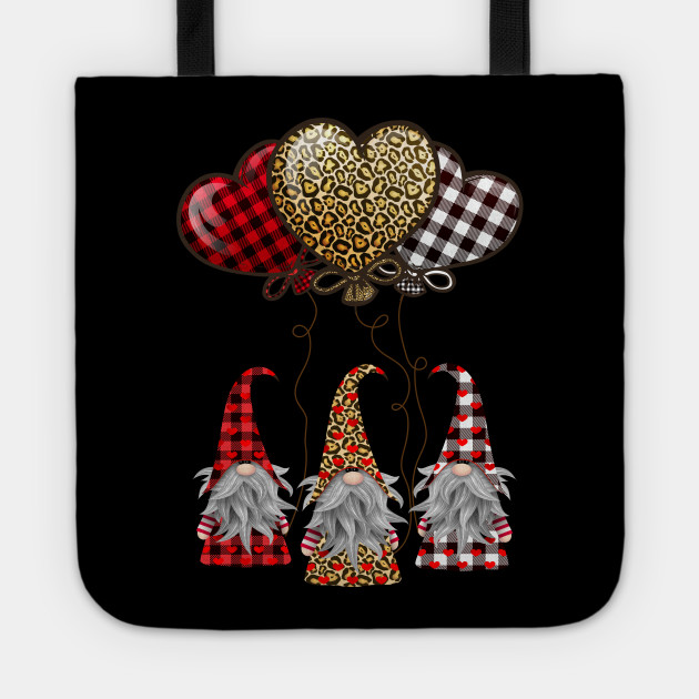 Download Three Gnomes Balloon Hearts Buffalo Plaid Leopard Print Gnomes Valentines Day Tote Teepublic