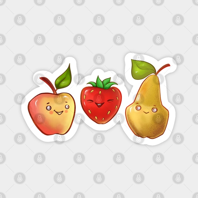 color illustration with cute fruit and berry. pear, apple and strawberry Magnet by IrynaPas