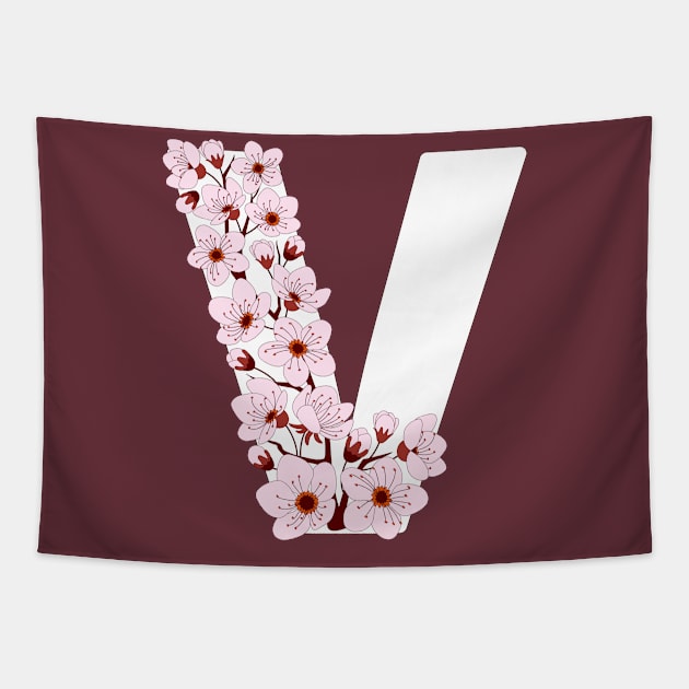 Colorful capital letter V patterned with sakura twig Tapestry by Alina