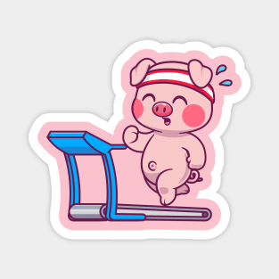 Cute Pig Running On Treadmill Cartoon Magnet