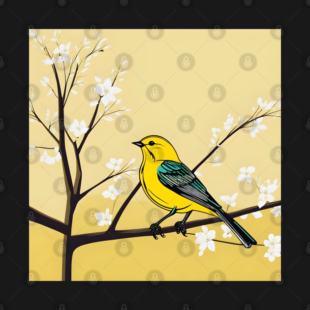 Yellow Bird On Branch by The Psychedelic Guide To The Galaxy