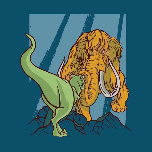 Wooly Mammoth vs T-Rex Illustration // Dinosaur Lover by SLAG_Creative