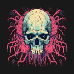 Creepy Psychedelic Spider Web Skull T-Shirt