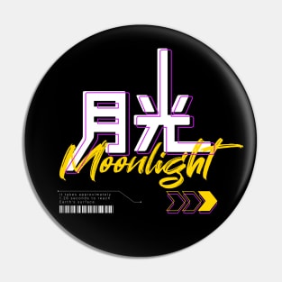 月光 Moonlight (DARK BG) | Graphic Japanese Kanji English Text Aesthetic Techwear Unisex Design | Shirt, Hoodie, Coffee Mug, Mug, Apparel, Sticker, Gift, Pins, Totes, Magnets, Pillows Pin