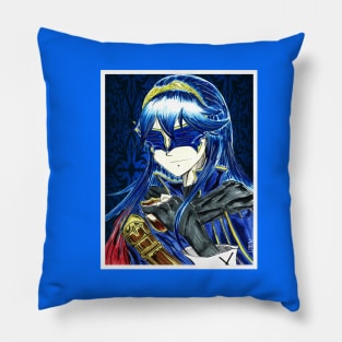 the blue knight in armor of magic anime style art ecopop Pillow