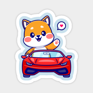 Cute Shiba Inu Dog Driving Car Cartoon Magnet