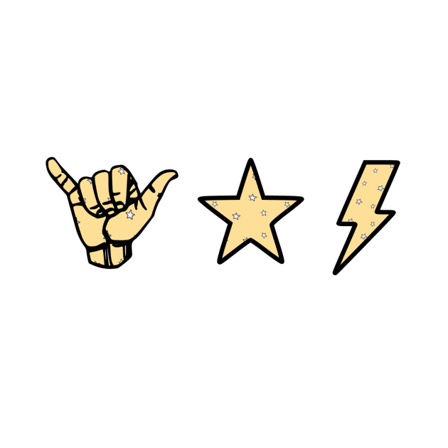 yellow stars shaka hand, star & lightning sticker pack by lolsammy910