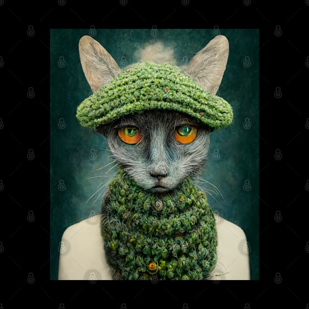 Winter Cat Portrait, Cute Cat Wearing knitted Hat Thanksgiving Christmas by GIFTGROO