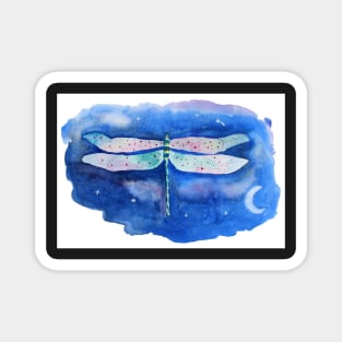 whimsical watercolor dragonfly with starscape background Magnet