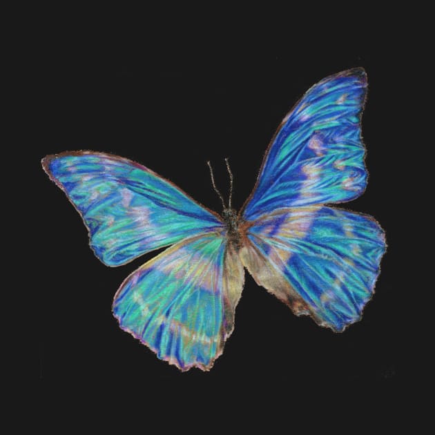 Blue Morpho Butterfly Hyperrealism Colored Pencil Drawing by leiriin