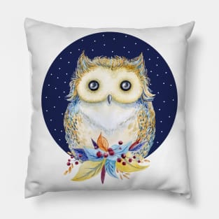 Cute Owl beige and blue Pillow