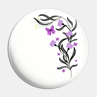 Floral Design Purple Butterflies Pin