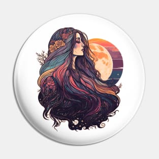 Retro Rainbow Moon Goddess Pin