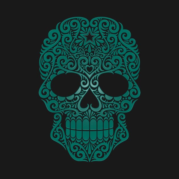 Teal Blue Swirling Sugar Skull by jeffbartels