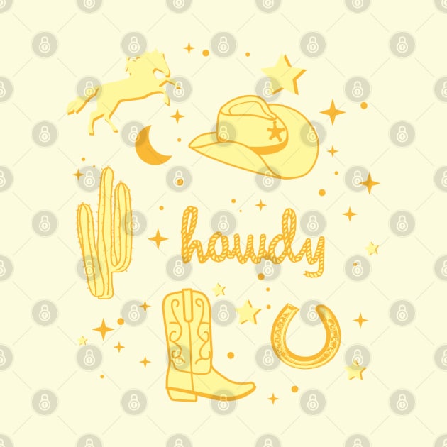 Pastel Cowboy Hat and Boot Pattern Yellow Cowgirl Aesthetic by YourGoods