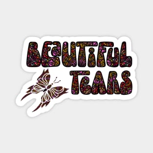 Beautiful Tears and Butterfly w/ Mosaic Mandala Pattern Magnet