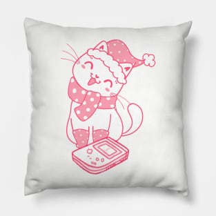 Kawaii pink kitty cat with retro gameboy Pillow