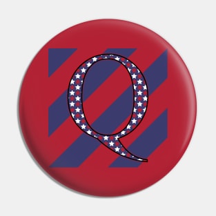 Old Glory Letter Q Star-Filled Black Outline on Red and Blue Stripes Pin