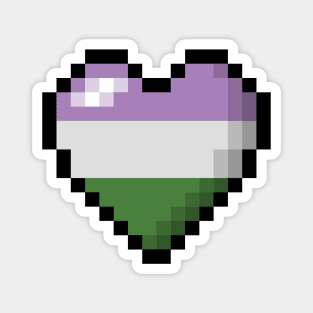 Large Pixel Heart Design in Genderqueer Pride Flag Colors Magnet