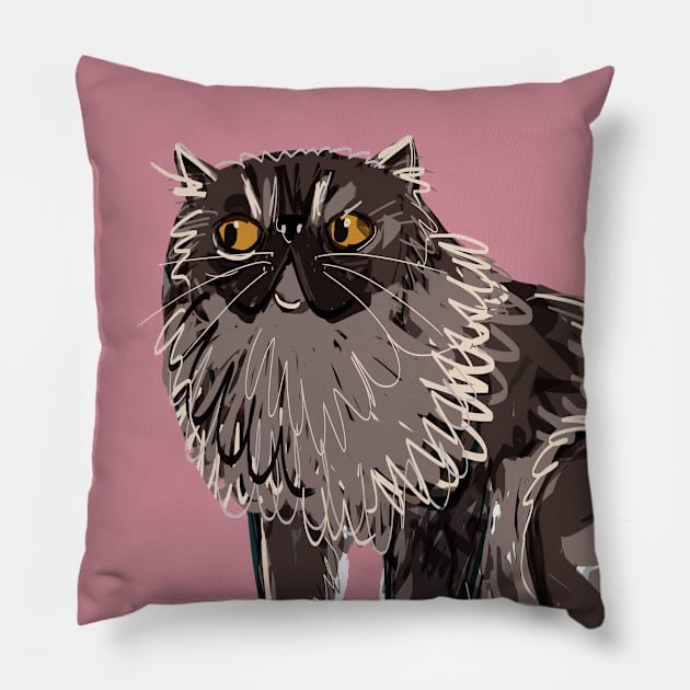 Grey Black Persian Cat Pillow by belettelepink