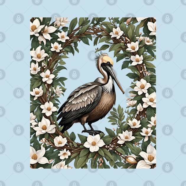 Pelican Bird Surrounded By Magnolia Flowers by taiche