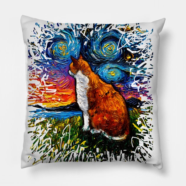 Orange and White Tabby Night (Splash version) Pillow by sagittariusgallery