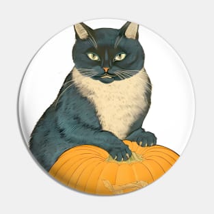 Japanese Cat on a Halloween Pumpkin During the Halloween Season on a light (knocked out) background Pin