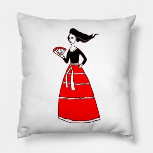 pretty woman in red with fan in her hand Pillow