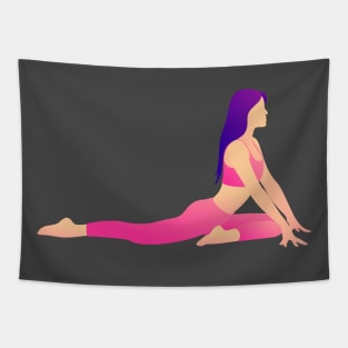 Silhouette of a female doing pilates and yoga. Tapestry