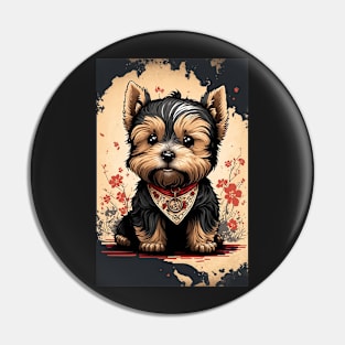 Super Cute Yorkshire Terrier Puppy Portrait Japanese style Pin