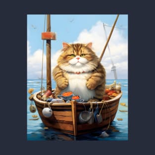 Cats at Sea: Fat Cat, little boat Vintage Style Art T-Shirt