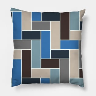 Geometric Tiles in Blues, Grey, Beige and Brown Pillow