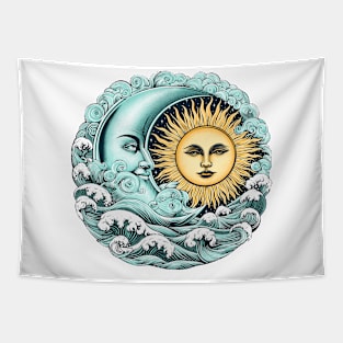 Zodiac sign of the sun and the moon. Hand drawn illustration Tapestry