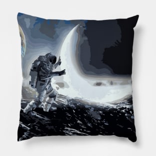 Astronaut holds a Moon Crest Pillow