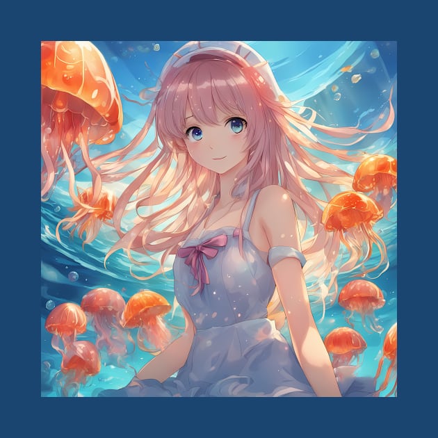 Anime girl with jellyfishes by animegirlnft