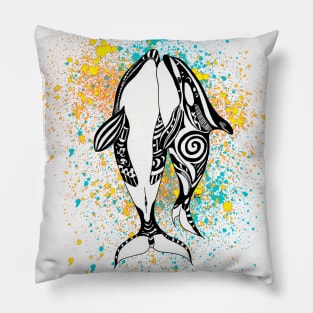 Two Orca whales Color Splash Pillow