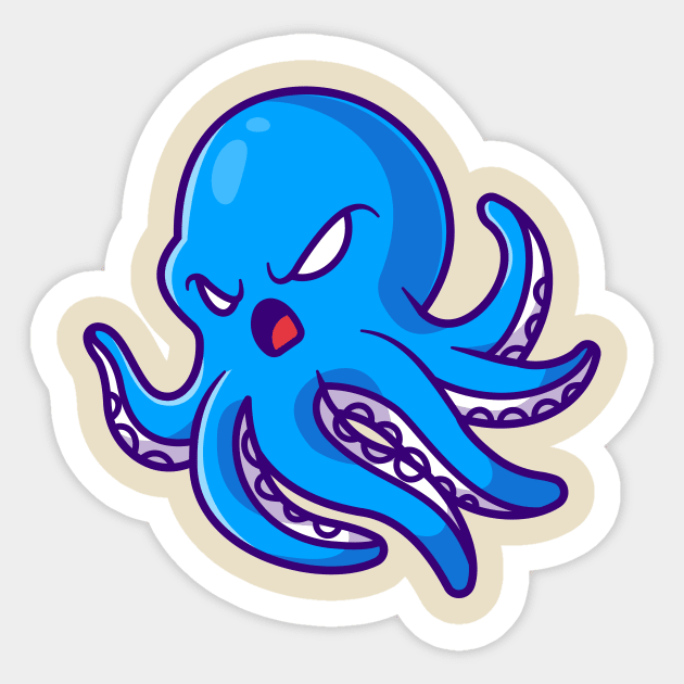 Cute Angry Octopus Cartoon - Cute Angry Octopus Cartoon - Sticker
