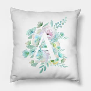 Botanical alphabet A green and purple flowers Pillow