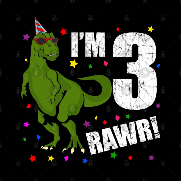 Bday Kids 3 Years Old Dinosaur Birthday by KawaiiAttack