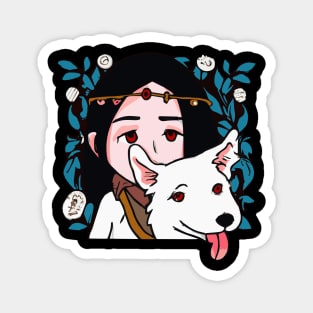 Girl with White Collie Dog Lover Puppy Magnet
