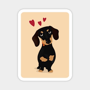 Cute Cartoon Dachshund with Three Red Hearts Magnet