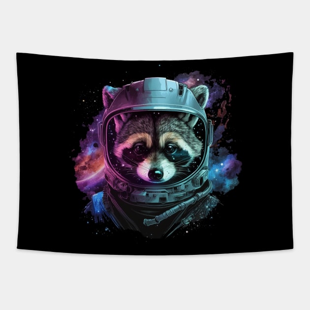 space raccoon Tapestry by a cat cooking