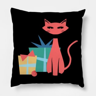 Mid-Century Modern Christmas Cat Pillow