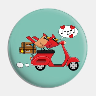 Red Cardinal Lovers on Scooter Pin