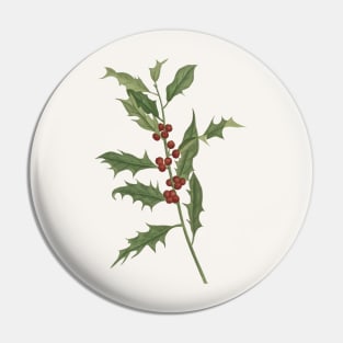 Ilex Plant Vintage Botanical Illustration Pin