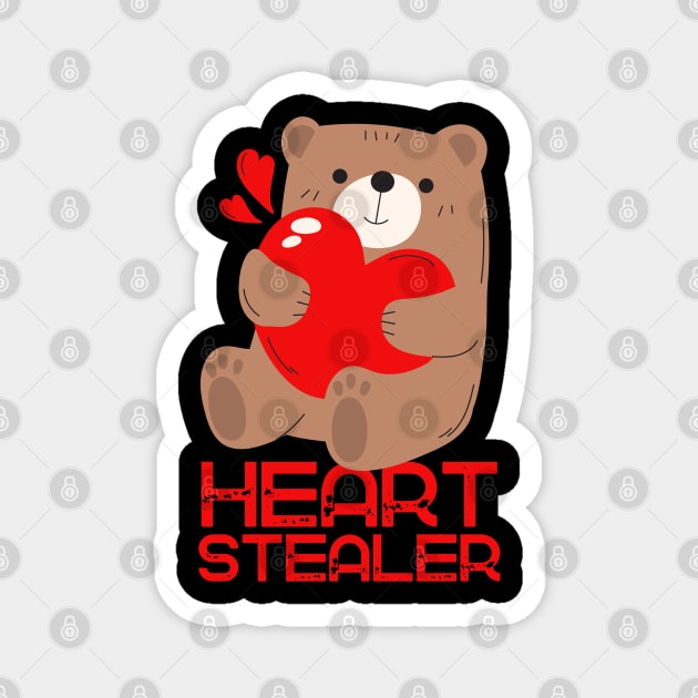 Hearts Stealing Stealer Adorable Bear Valentine's Day Magnet by The WYLD Tribe